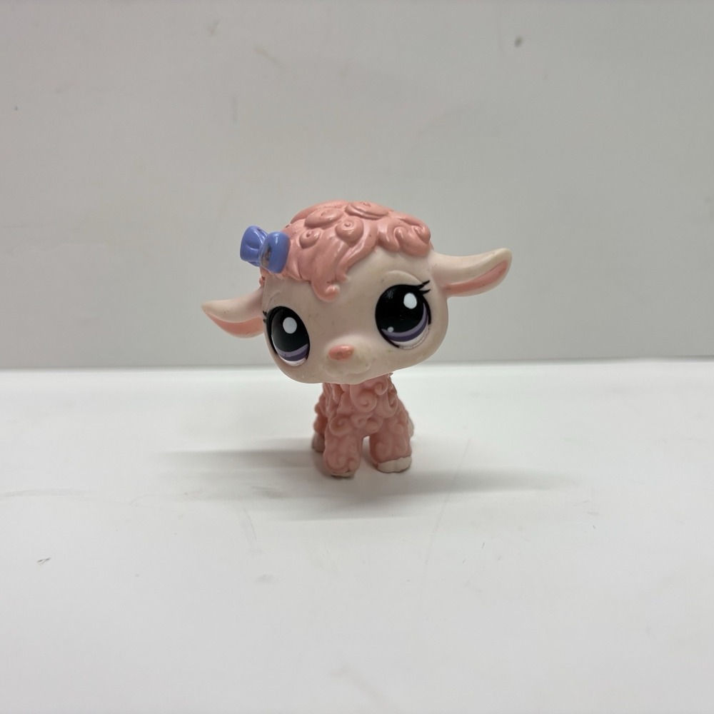 Littlest Pet Shop Hasbro LPS Pink Lamb Sheep #1670 Purple Bow Eyes‎